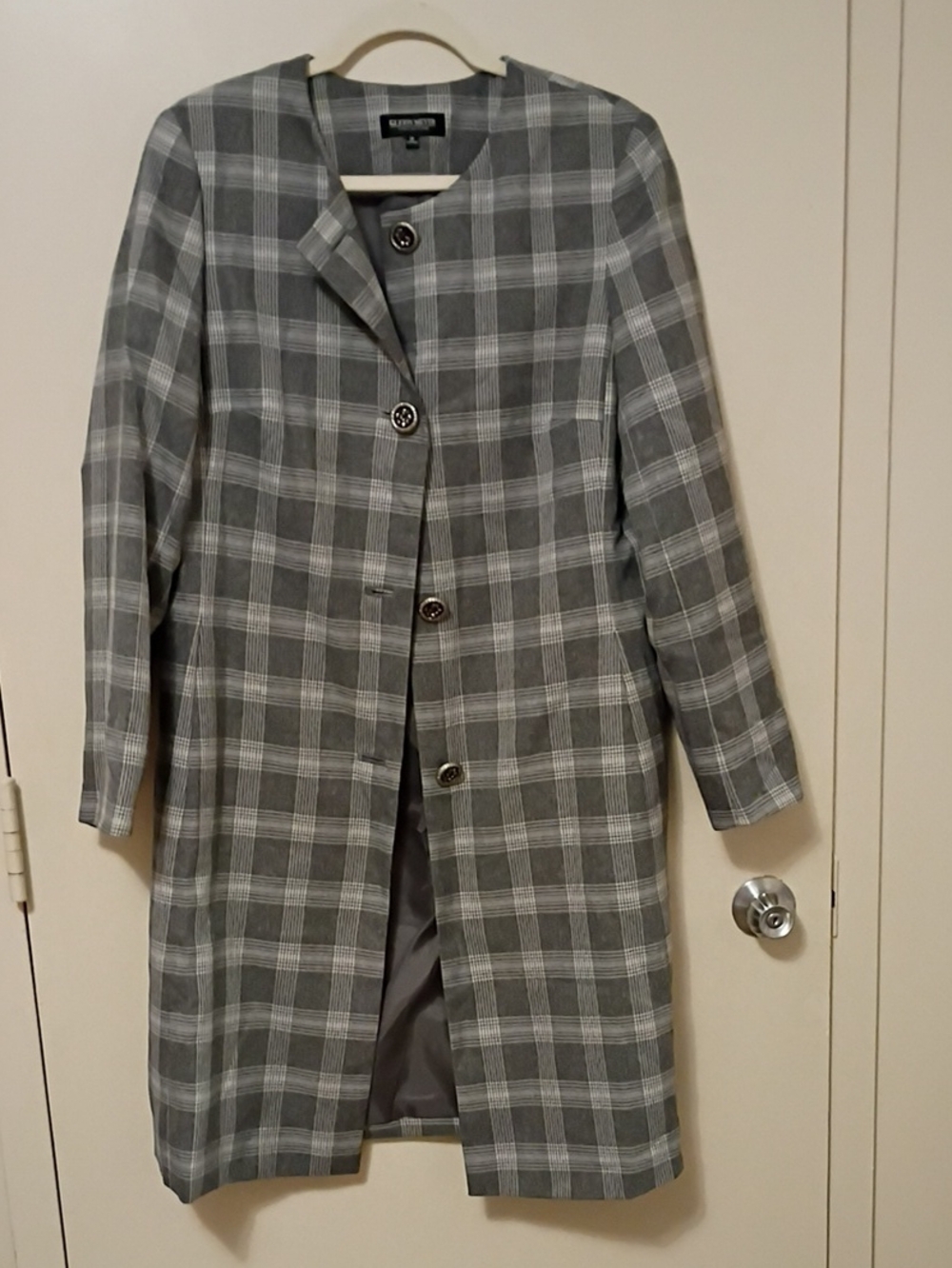 John Meyer Collection Gray Plaid Long Coat Size 14